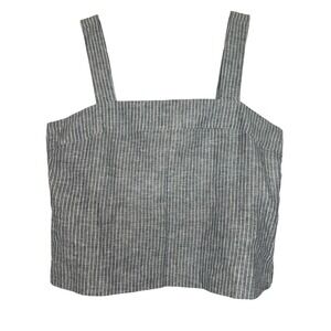 Antonio Melani Size 14 Denim Blue White Striped Linen Tank Top Summer Side Zip‎